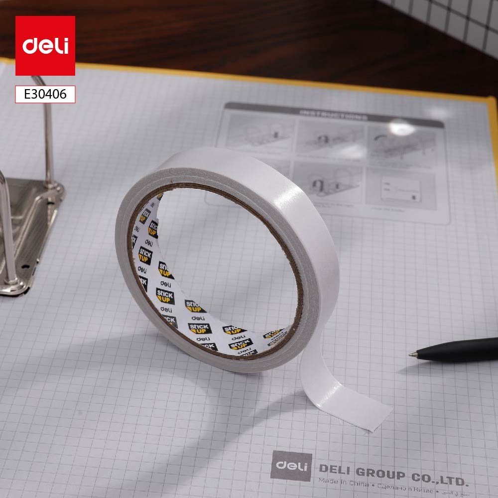 E30406_30 ديلي بكرة شريط لاصق وجهين - 10 يارد - ورق - عرض 18 مم - سماكة 0.8 مم - ابيض E30406